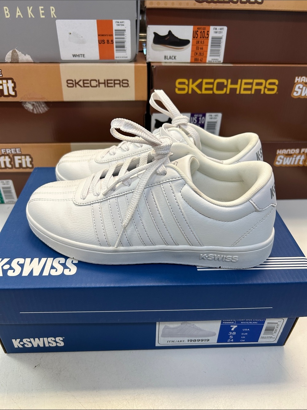 K-Swiss Womens Court Open Stripes White Leather Sneakers Size 7 1989919 0528